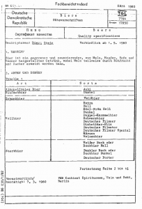 Spécification des bières en RDA dans les années 80